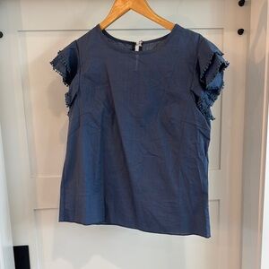 Navy Blue Ruffle Sleeve Women's Top